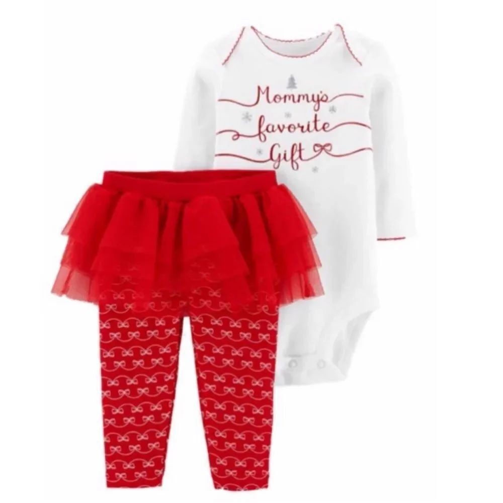 Carter’s Just One You Christmas Outfit Mommys Favorite Gift Top & Pants Newborn